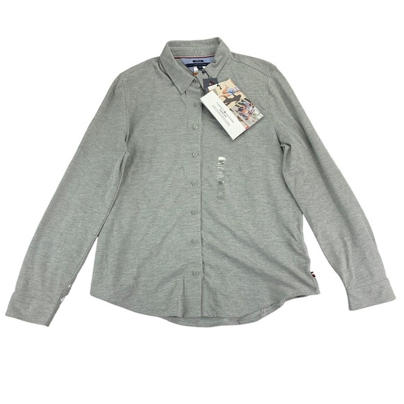 Tommy Hilfiger Womens Classic Fit Magnetic Button Button Down Shirt Gray XL - Picture 1 of 4